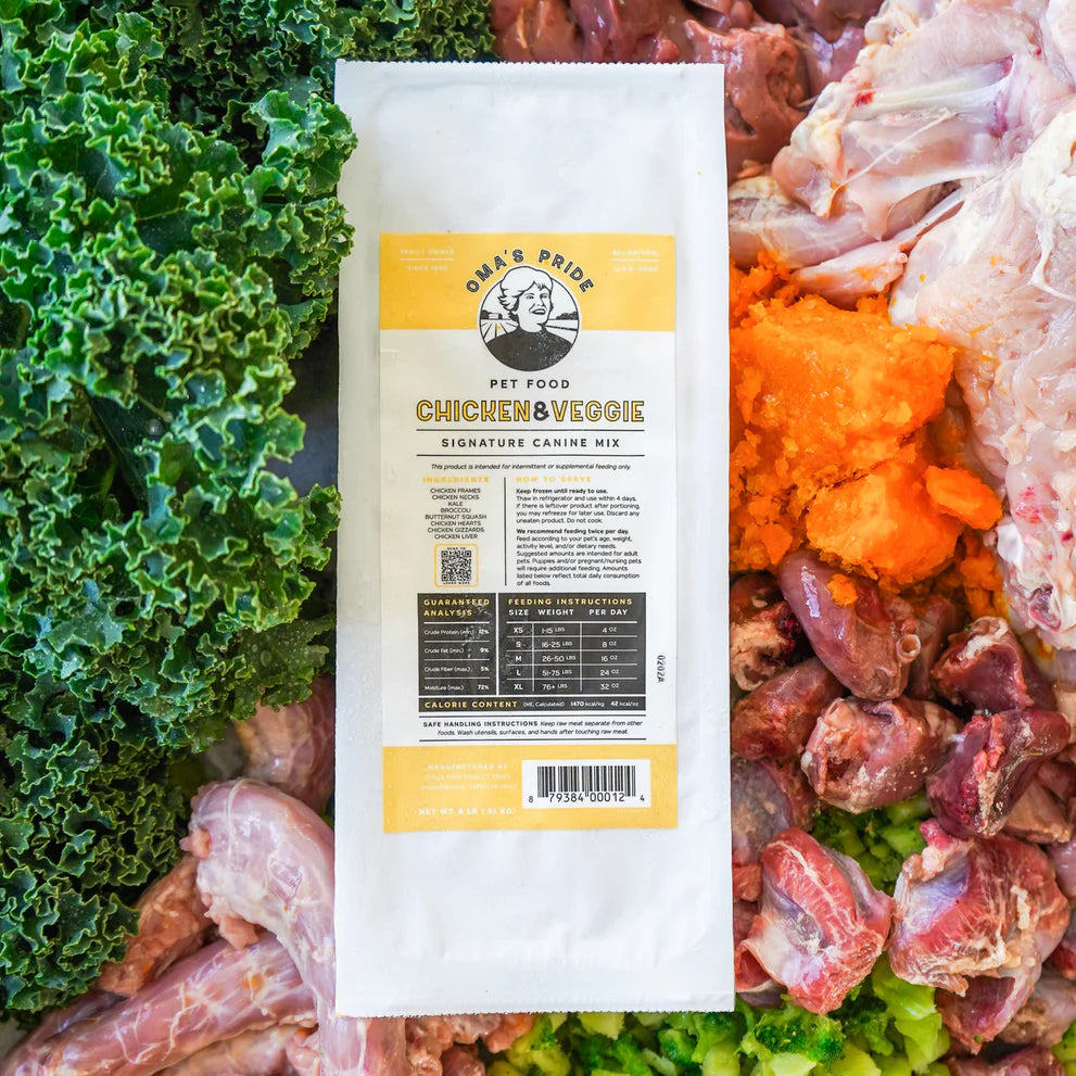 Oma's Pride Dog Chicken Signature Mix, Frozen Raw Dog Food Supplement