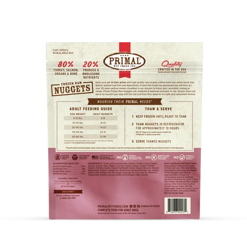 Primal Frozen Raw Turkey & Salmon Dog Food, 3-lb Bag Nuggets