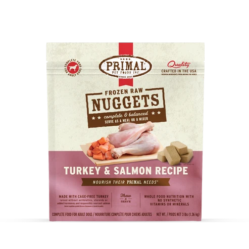 Primal Frozen Raw Turkey & Salmon Dog Food, 3-lb Bag Nuggets