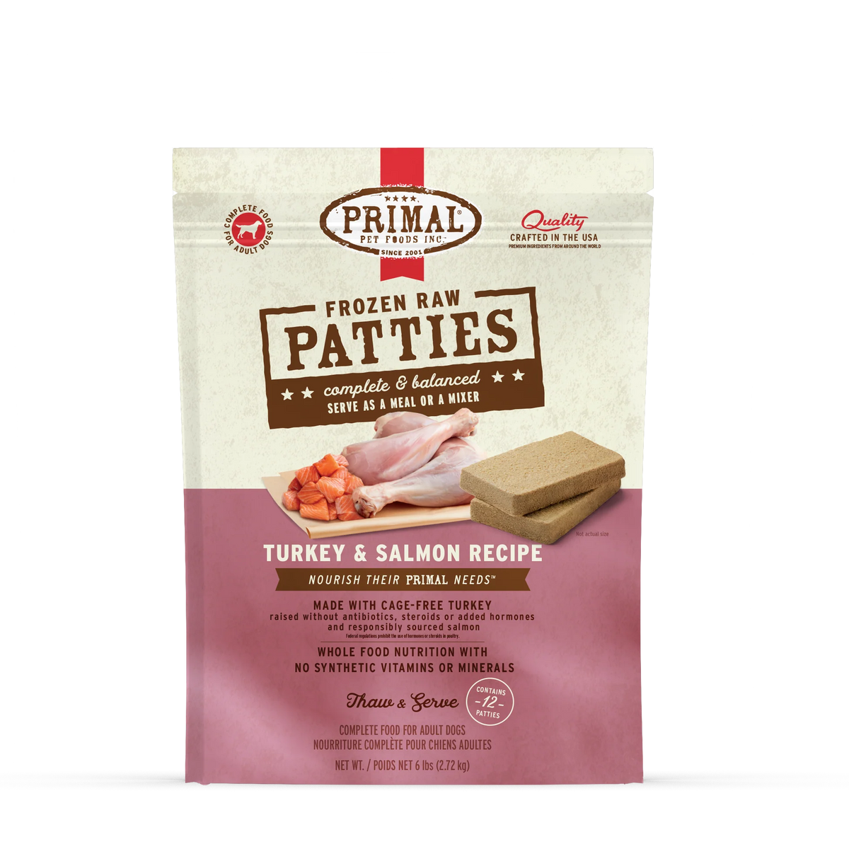 Primal Frozen Raw Turkey & Salmon Dog Food, Patties