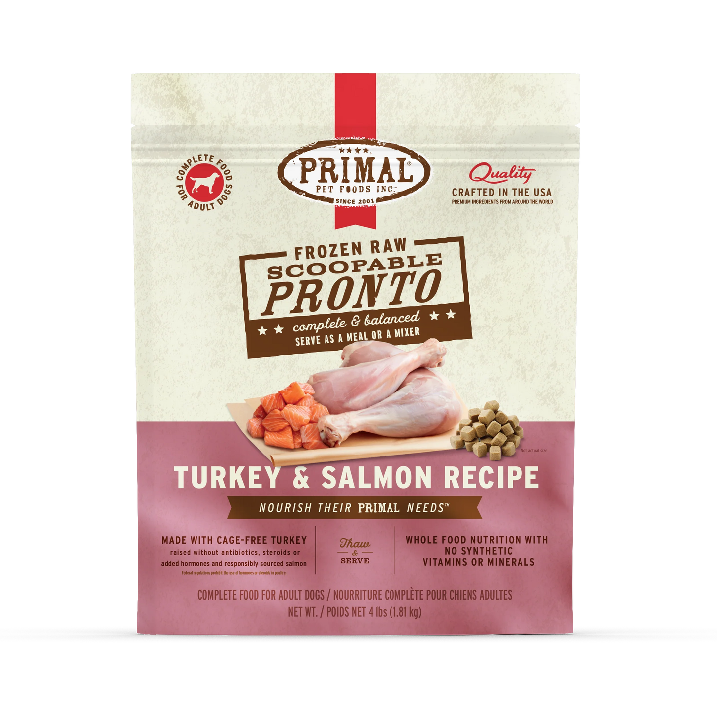 Primal Frozen Raw Pronto Turkey & Salmon Dog Food, 4-lb Bag