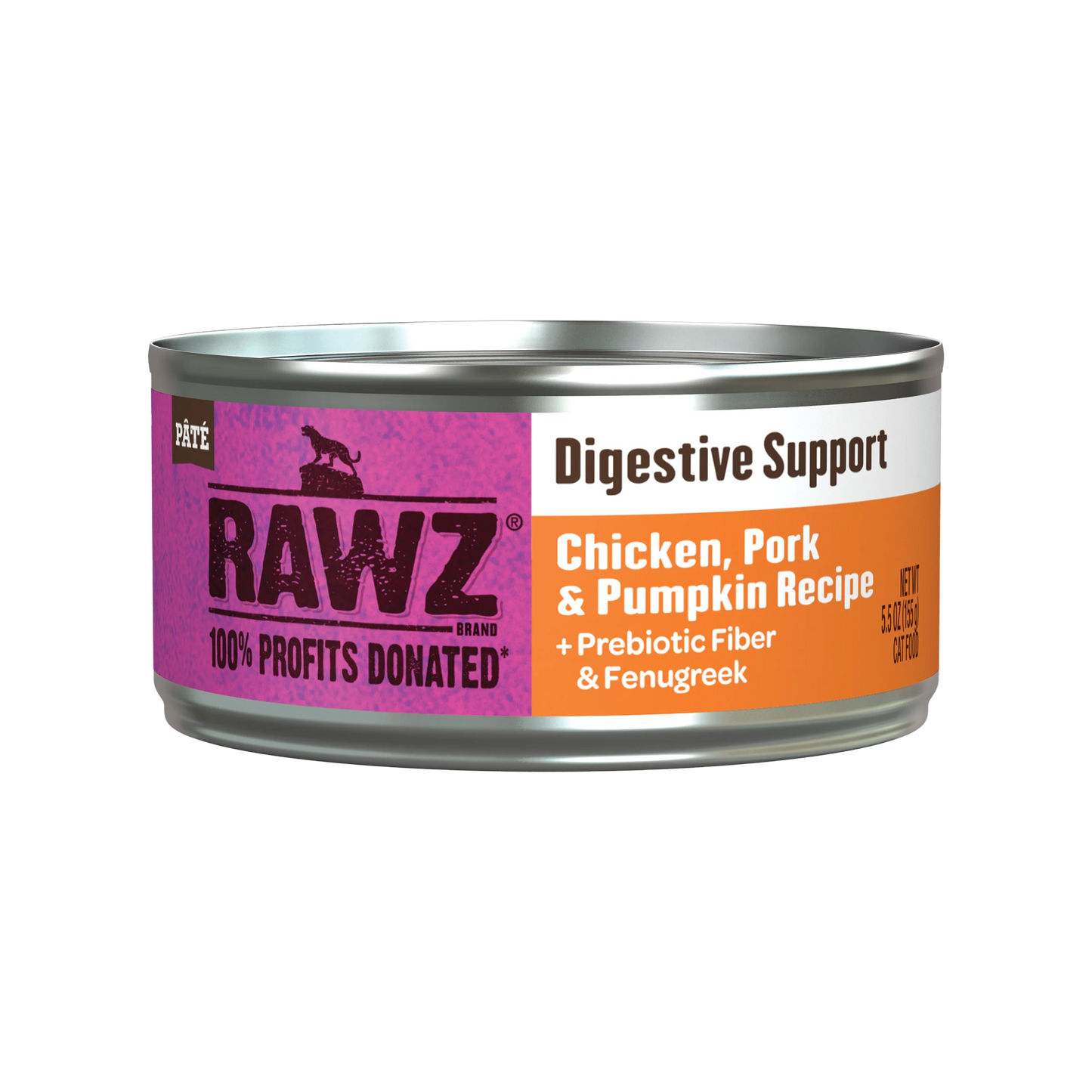 RAWZ Digestive Support Chicken, Pork, & Pumpkin Recipe, Wet Cat Food, 5.5-oz Case of 24