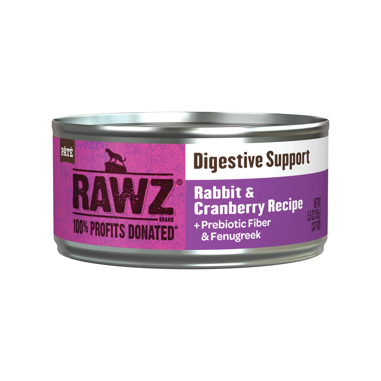 RAWZ Digestive Support Rabbit & Cranberry Recipe, Wet Cat Food, 5.5-oz Case of 24