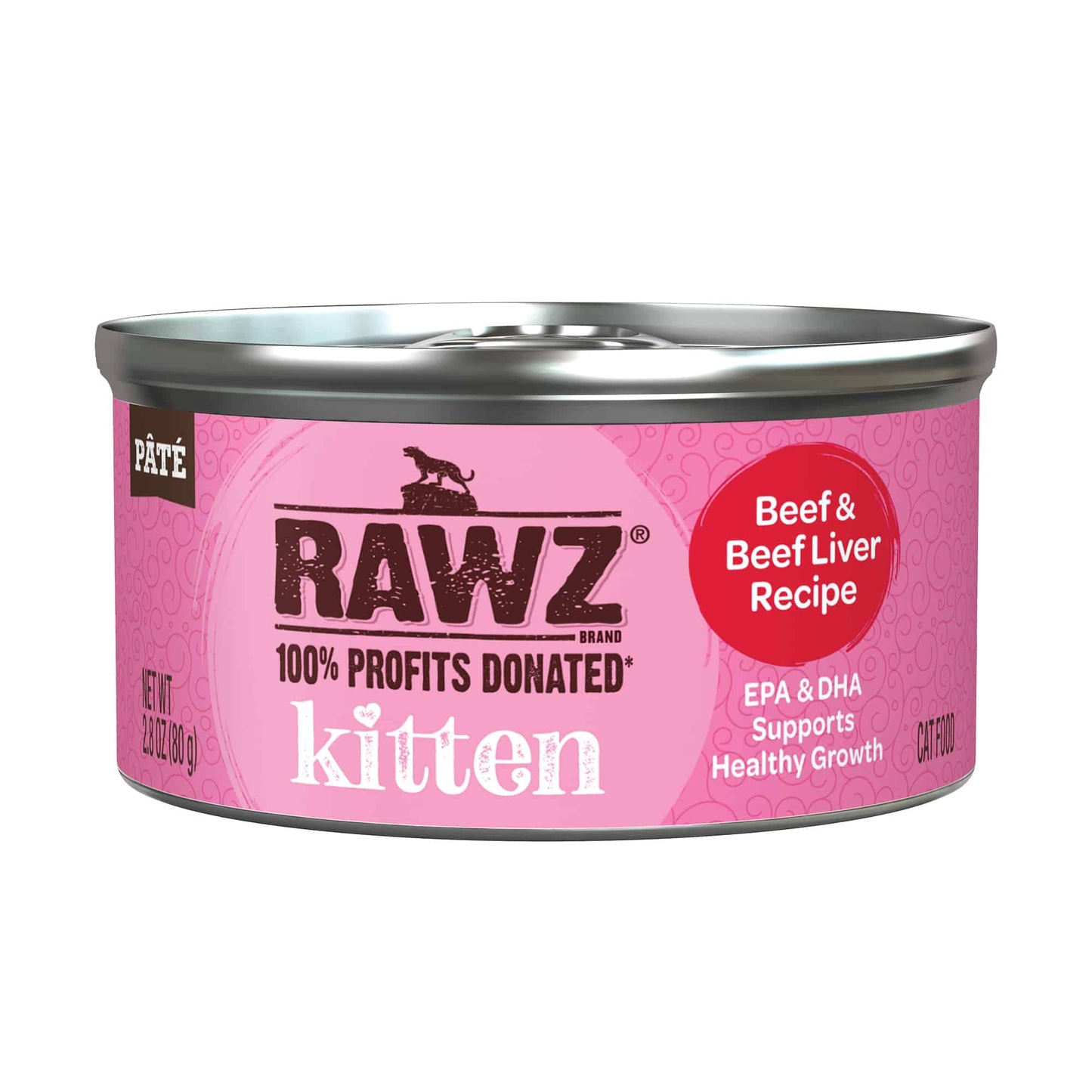 RAWZ Kitten Beef and Beef Liver Recipe, Wet Cat Food, 2.8-oz Case of 18
