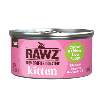 RAWZ Kitten Chicken and Chicken Liver Recipe, Wet Cat Food, 2.8-oz Case of 18