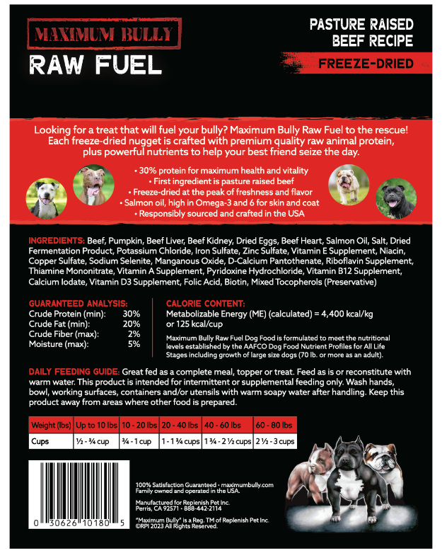 Maximum Bully Raw Fuel Beef Recipe Dog Treats, 4-oz Bag