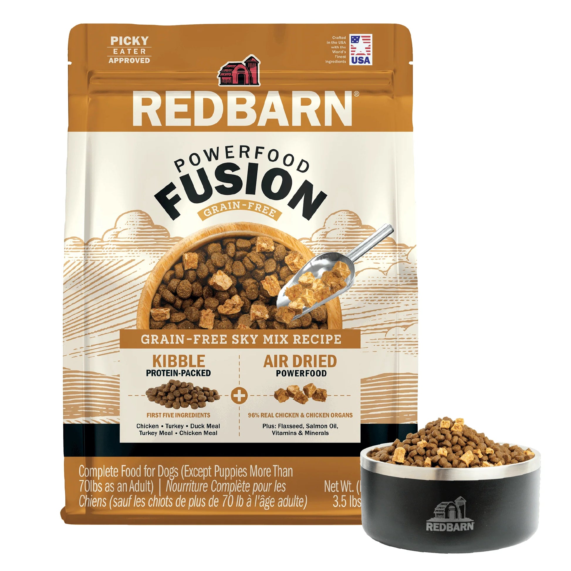 Redbarn Powerfood Fusion Sky Mix dry dog food, grain-free recipe for healthy dogs