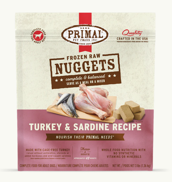 Primal Frozen Raw Turkey & Sardine Dog Food, 3-lb Nuggets