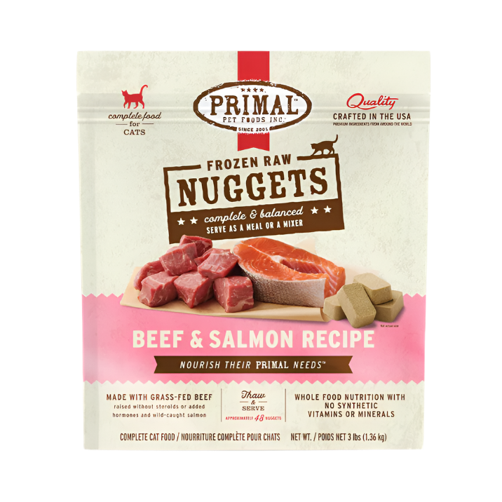 Primal Frozen Raw Nuggets Beef & Salmon Cat Food, 3-lb Bag