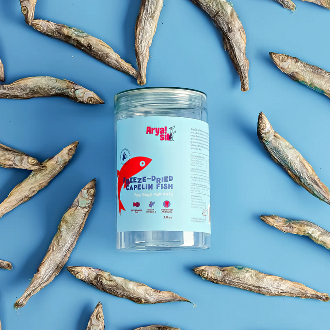 Arya Sit! Freeze-Dried Whole Capelin, Dog & Cat Treat, 4-oz Jar