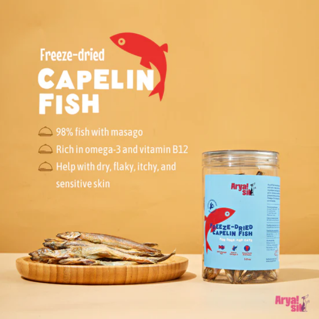 Arya Sit! Freeze-Dried Whole Capelin, Dog & Cat Treat, 4-oz Jar