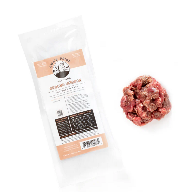 Oma's Pride Ground Vension, Frozen Pet Supplement, 1-lb Pouch