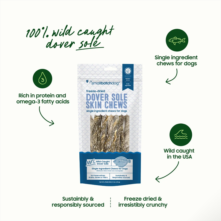 Smallbatch Freeze-Dried Dover Sole Fish Skin, Dog Chews, 1.5-oz Bag