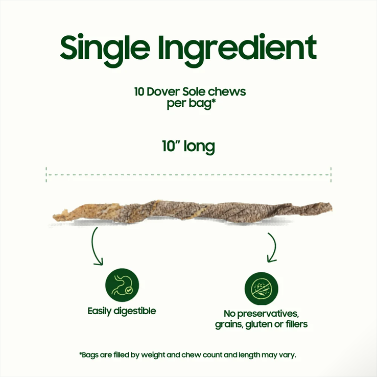 Smallbatch Freeze-Dried Dover Sole Fish Skin, Dog Chews, 1.5-oz Bag