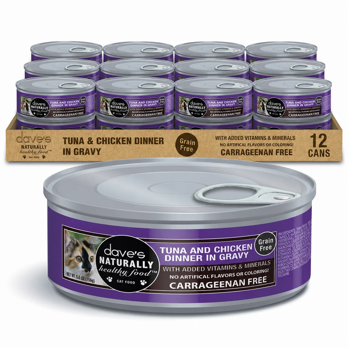 Dave's Pet Food Naturally Healthy Grain-Free Tuna & Chicken Dinner In Gravy 5.5-oz, Case Of 24, Wet Cat Food