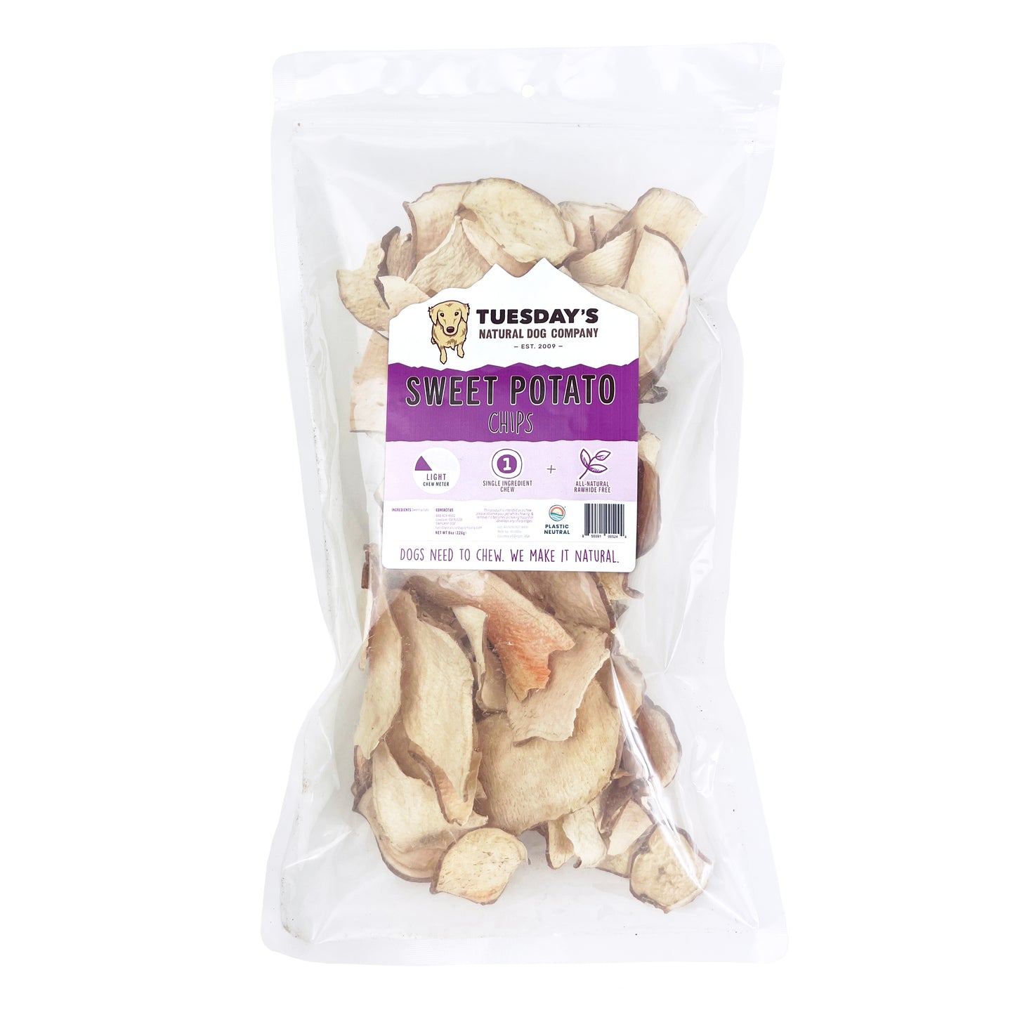 Tuesday's Natural Dog Company Sweet Potato Chips 8-oz, Dog Treat