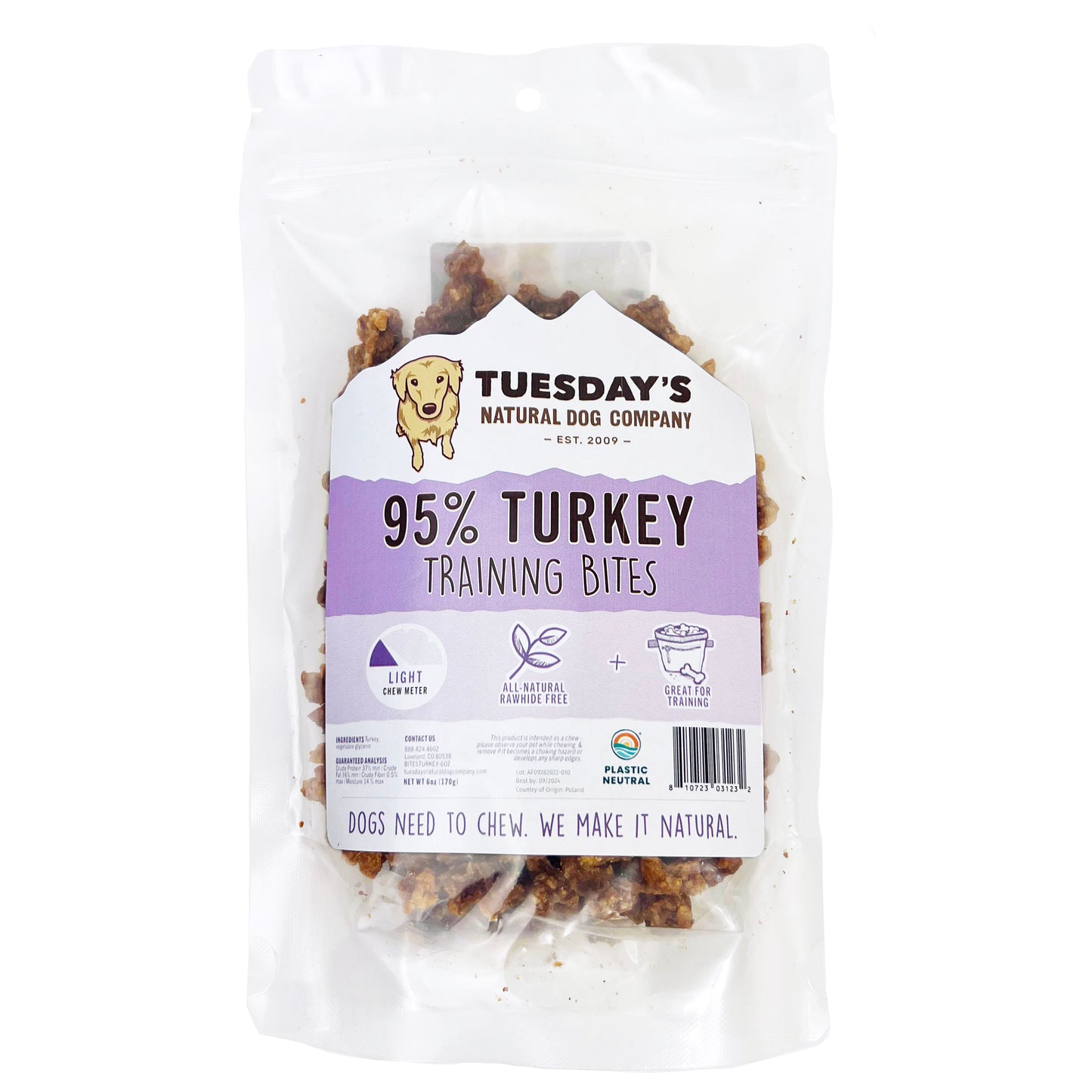 Tuesday's Natural Dog Company Turkey Bites 6-oz, Dog Treat