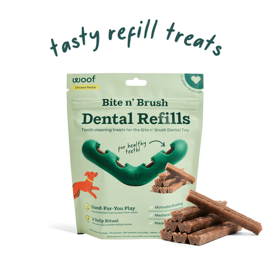 Woof Bite n' Brush refills 18-pack for dog dental care and oral hygiene