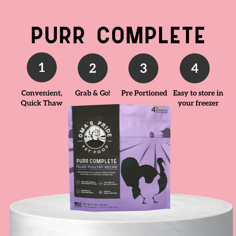 Oma's Pride Purr Complete Cat Turkey Recipe, Frozen Raw Cat Food