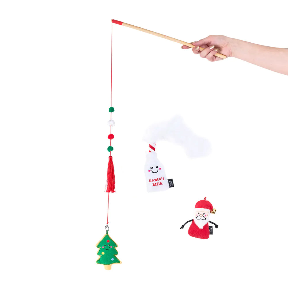 ZippyClaws® Holiday ZippyStick – Santa with Cookies & Milk, Cat Toy