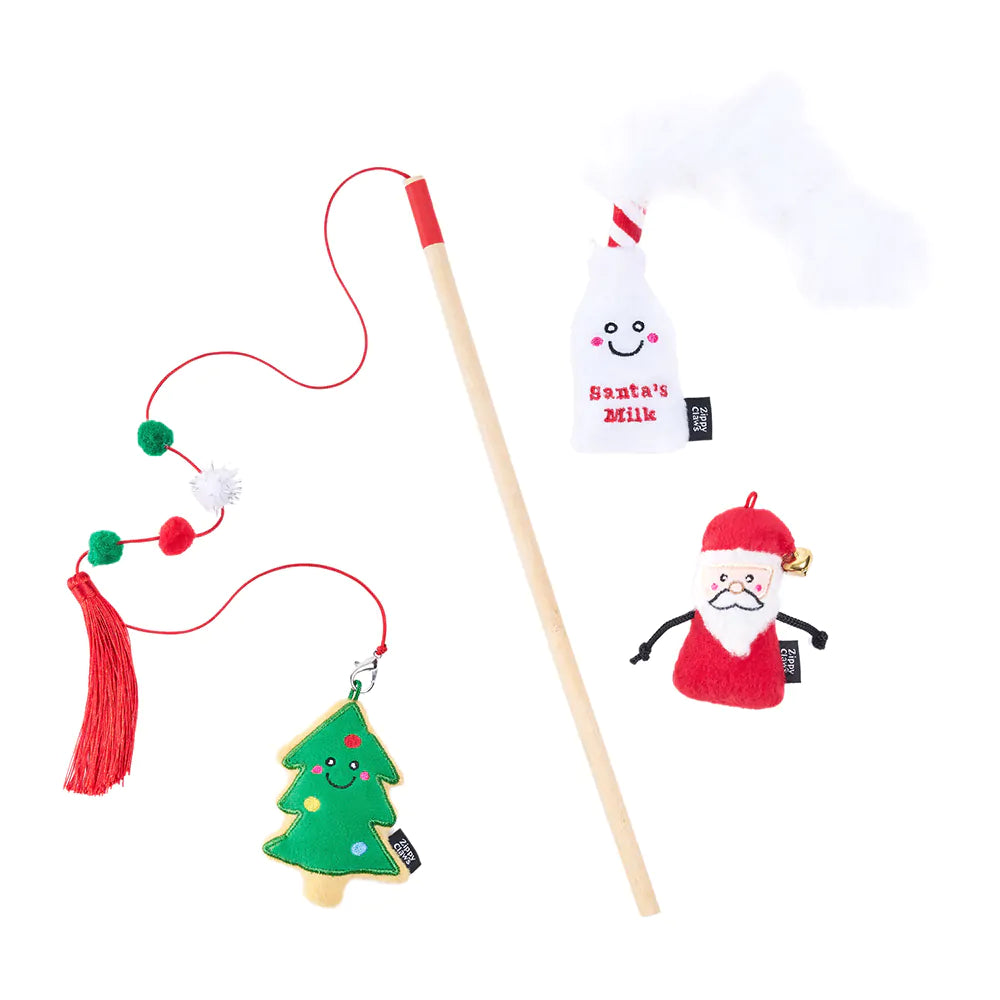 ZippyClaws® Holiday ZippyStick – Santa with Cookies & Milk, Cat Toy