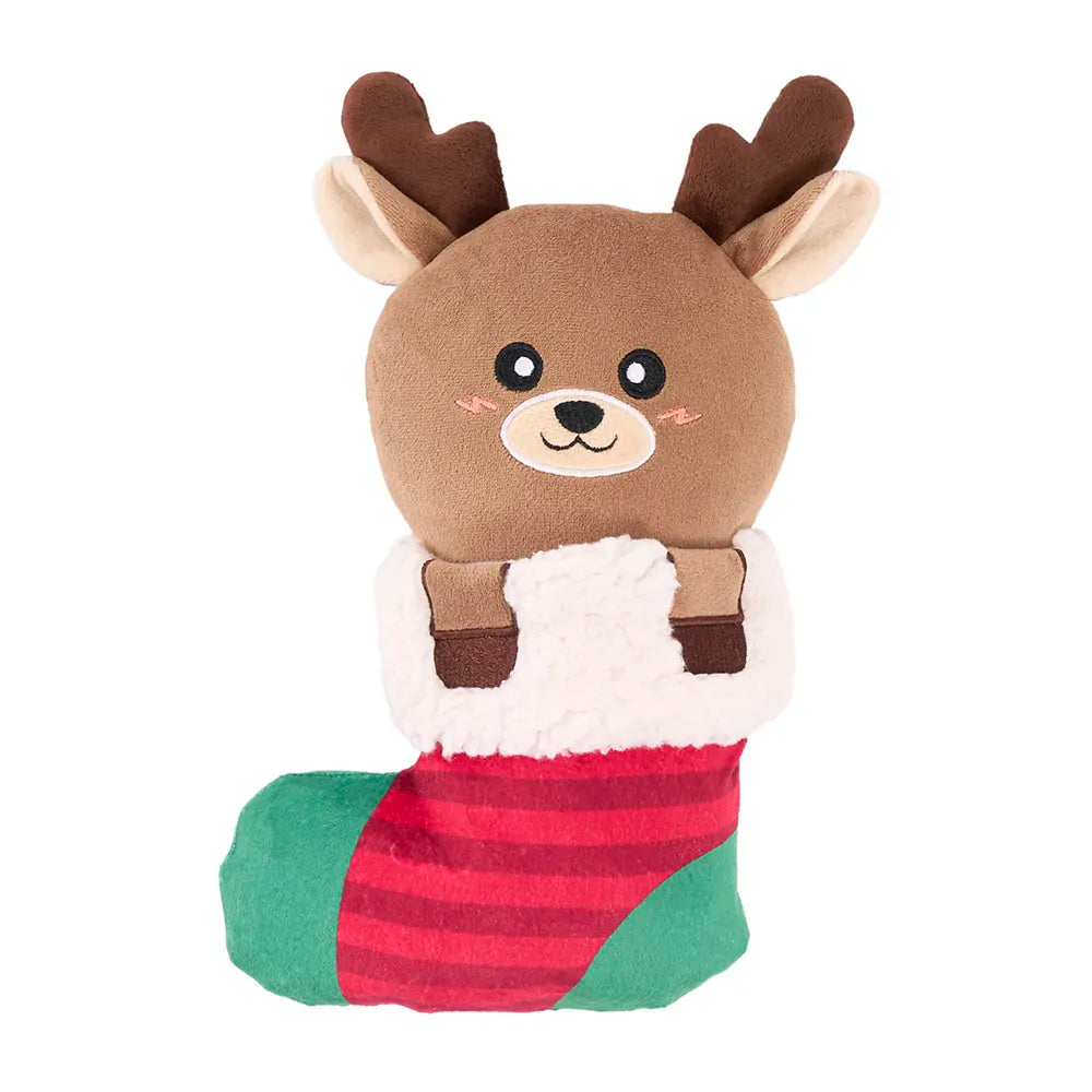 Zippy Paws EcoZippy Holiday Stocking Reindeer, Dog Toy