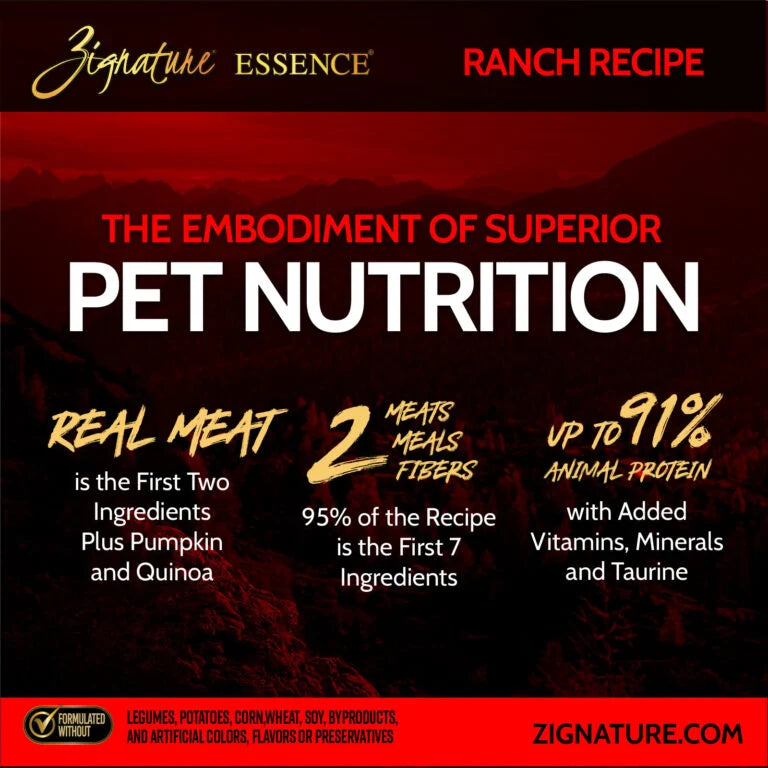 Grain-free dry dog food by Zignature Essence LIR Ranch recipe
