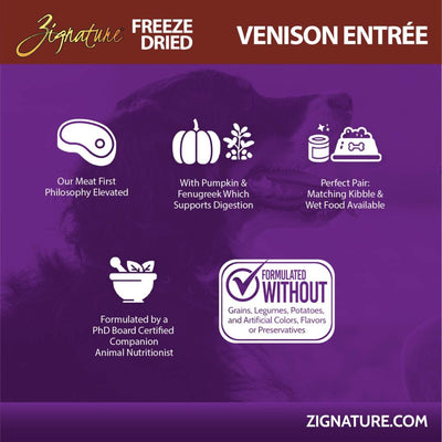Zignature Original Venison Entree, Freeze-Dried Dog Food