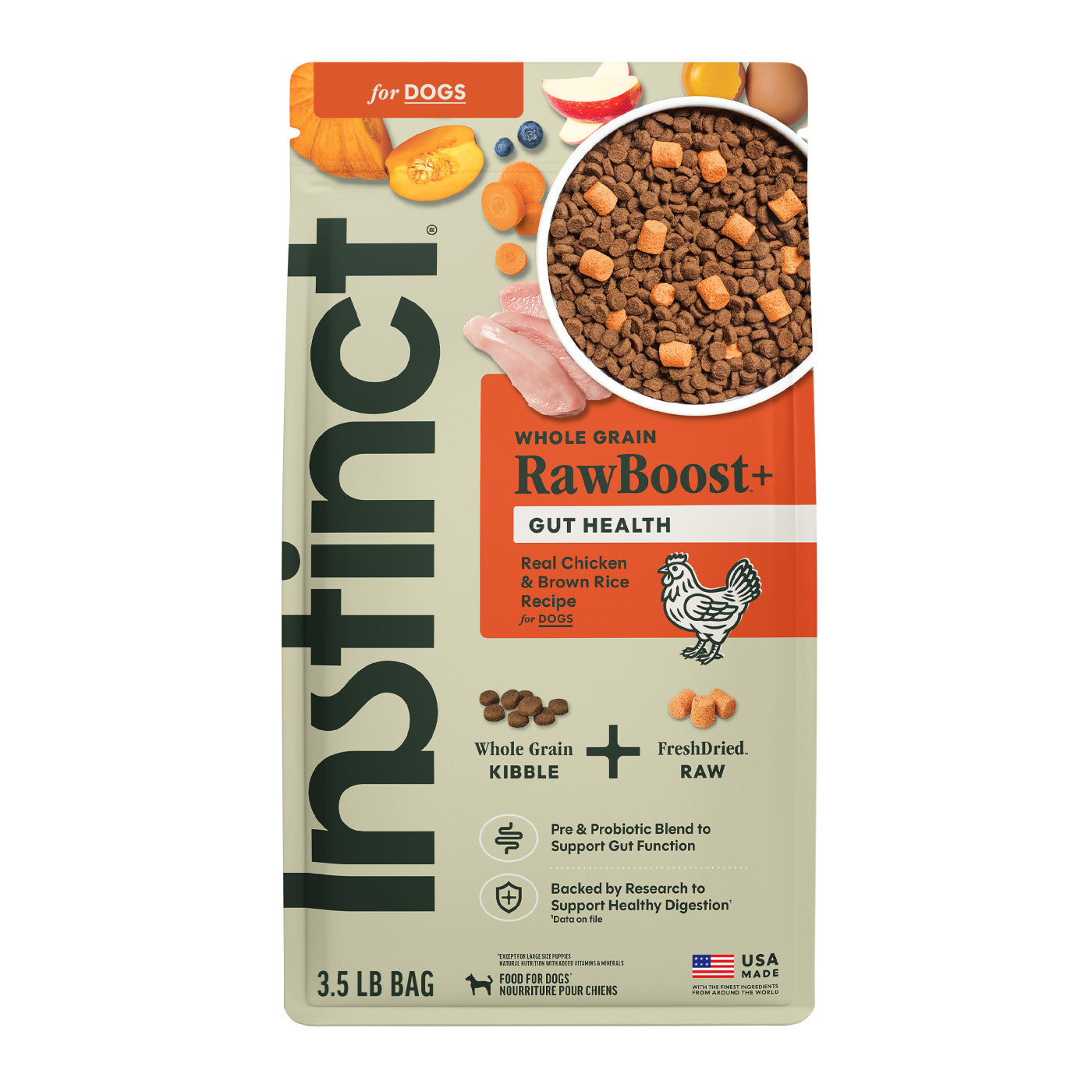 Instinct Raw Boost Gut Health With Chicken, Dry Dog Food, 3.5-lb Bag