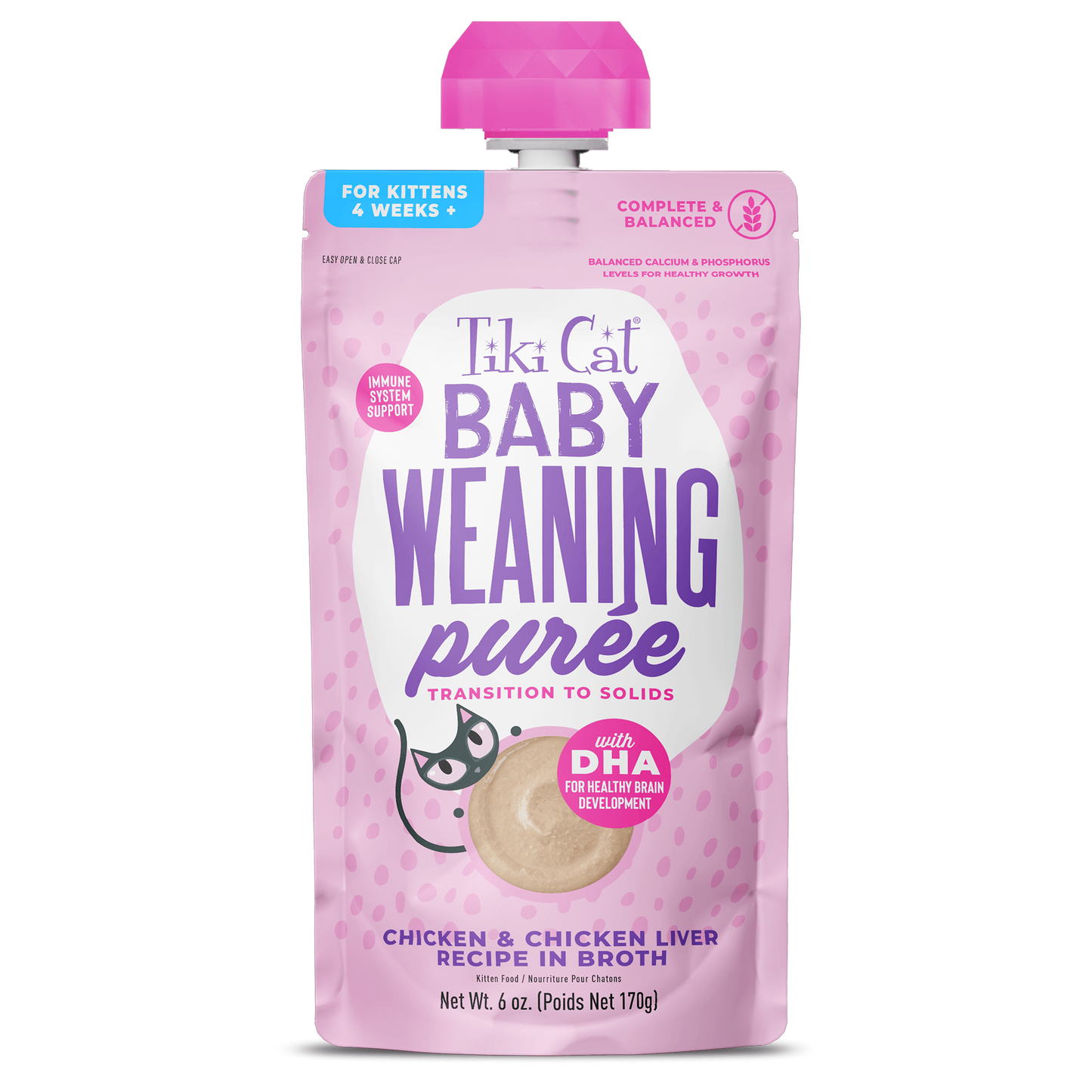Tiki Cat® Baby Weaning Purée: Chicken & Chicken Liver Recipe in Broth, 6-oz Pouch