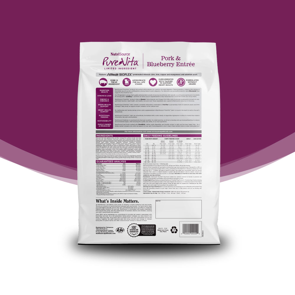 NutriSource® PureVita™ Pork & Blueberry Entree, Dry Dog Food, 4-lb Bag