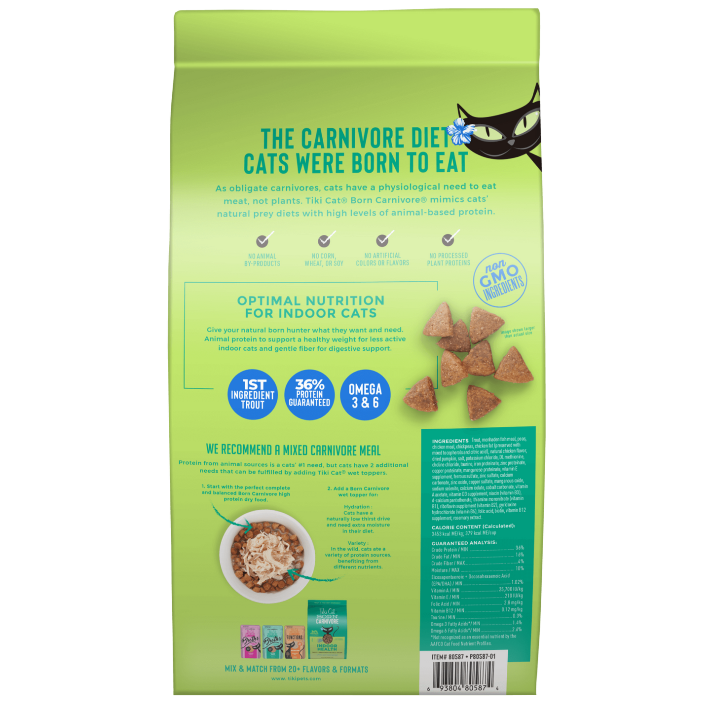 Tiki Cat Born Carnivore® Indoor Health: Trout & Menhaden Fish Meal Recipe 3-lb, Dry Cat Food