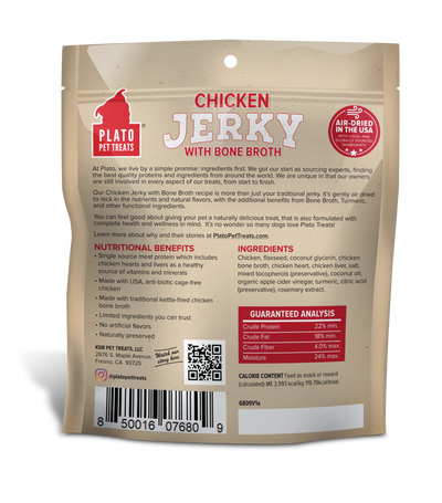 Plato Grain-Free Chicken Jerky With Bone Broth, Dog Treat
