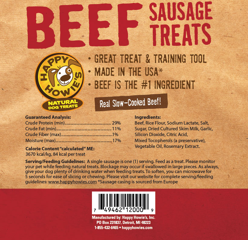 Happy Howies 4-Inch Beef Sausages, 13-Count, Dog Treat