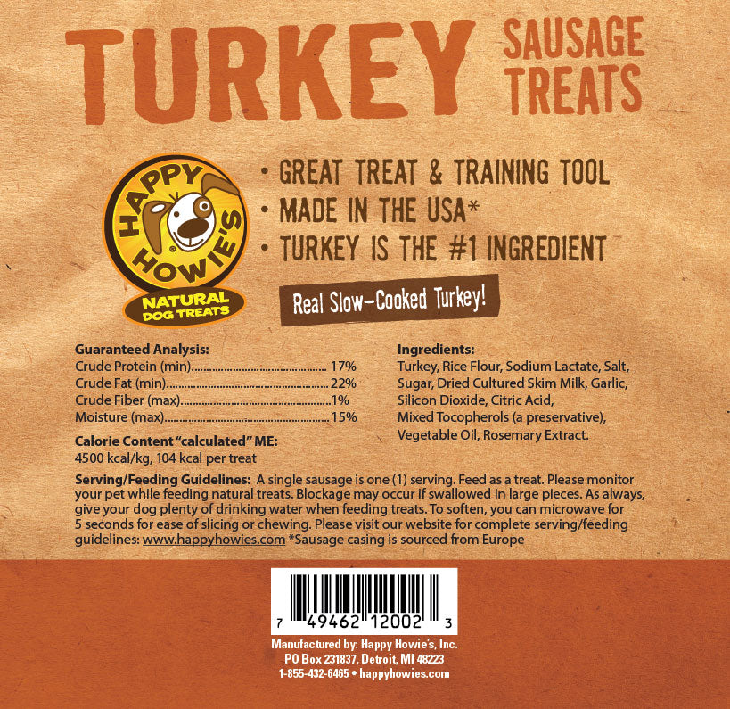 Happy Howies 4-Inch Turkey Sausages, 13-Count, Dog Treat