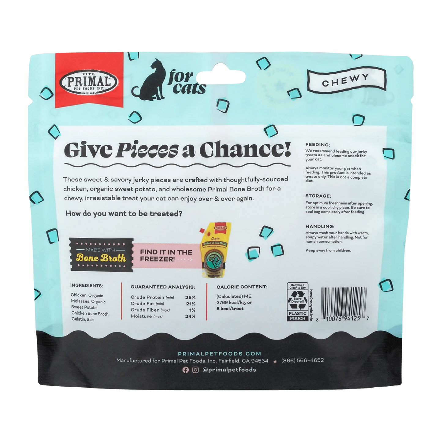 Primal Give Pieces A Chance Chicken Jerky 4-oz, Cat Treat