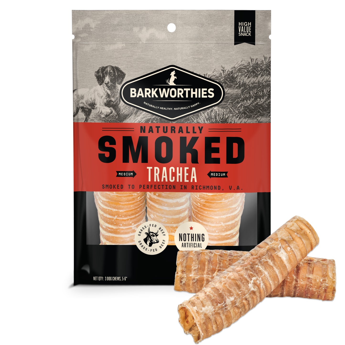Barkworthies Naturally Smoked 6" Tracheas, Dog Chew