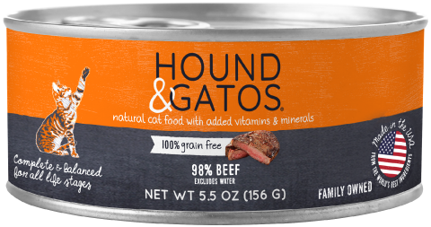 Hound & Gatos 98% Beef Recipe, Wet Cat Food, 5.5-oz Case Of 24