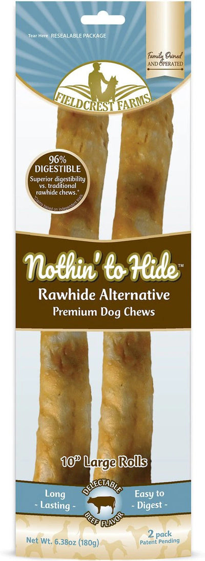 Fieldcrest Farms Nothin To Hide 10-Inch Large Roll Beef 2-Pack, Dog Chew