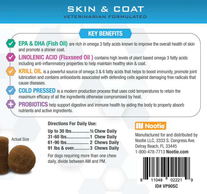 Nootie Progility Skin & Coat Soft Chews, 90-Count, Dog Supplement