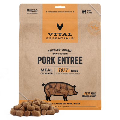 Vital Essentials Pork Soft Nibs Meal or Mixer Freeze-Dried Cat Food, 12-oz Bag