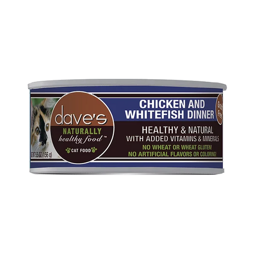 Dave's Pet Food Naturally Healthy Grain-Free Chicken & Whitefish Dinner 5.5-oz, Case Of 24, Wet Cat Food