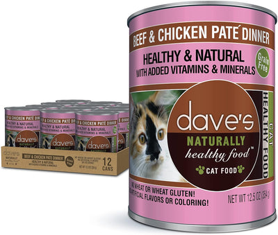 Dave's Pet Food Naturally Healthy Beef & Chicken Paté Dinner 12.5-oz, Case Of 12, Wet Cat Food
