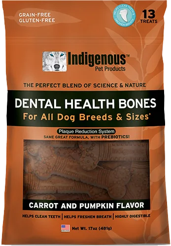 Indigenous Dental Health Bones Carrot & Pumpkin Flavor 17-oz, Dog Dental Treat