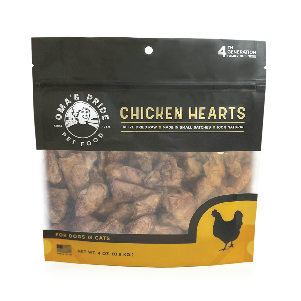 Oma's Pride Chicken Hearts, Dog & Cat Treats, 4-oz Bag