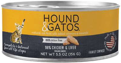 Hound & Gatos 98% Chicken Liver Recipe, Wet Cat Food, 5.5-oz Case Of 24