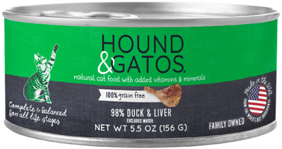 Hound & Gatos 98% Duck Liver Recipe, Wet Cat Food, 5.5-oz Case Of 24