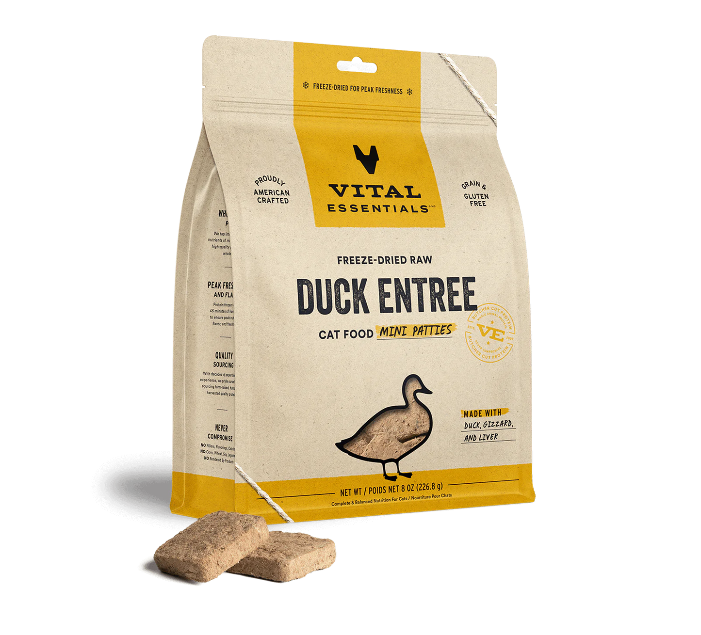 Vital Essentials Duck Mini Patties, Freeze-Dried Cat Food