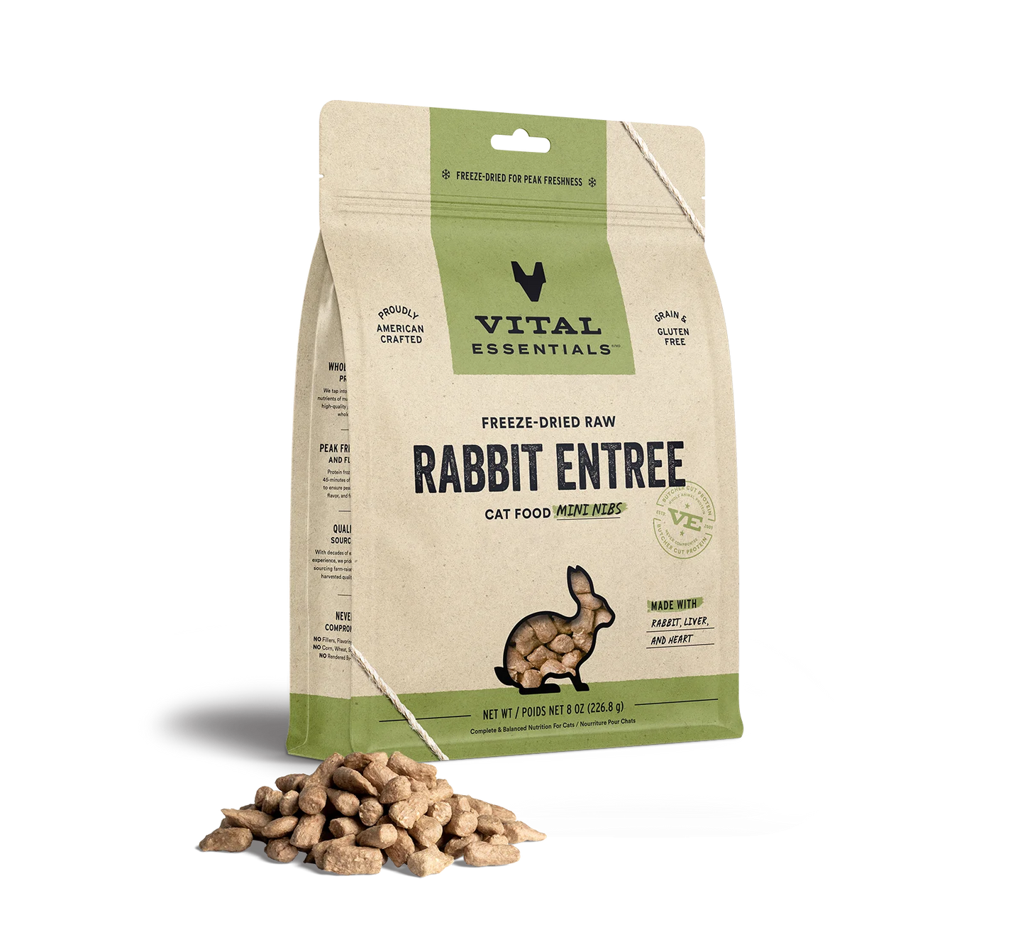 Vital Essentials Rabbit Mini Nibs, Freeze-Dried Cat Food