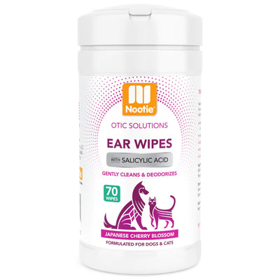 Nootie Ear Wipes With Salicylic Acid Japanese Cherry Blossom, 70-Count For Cats & Dogs